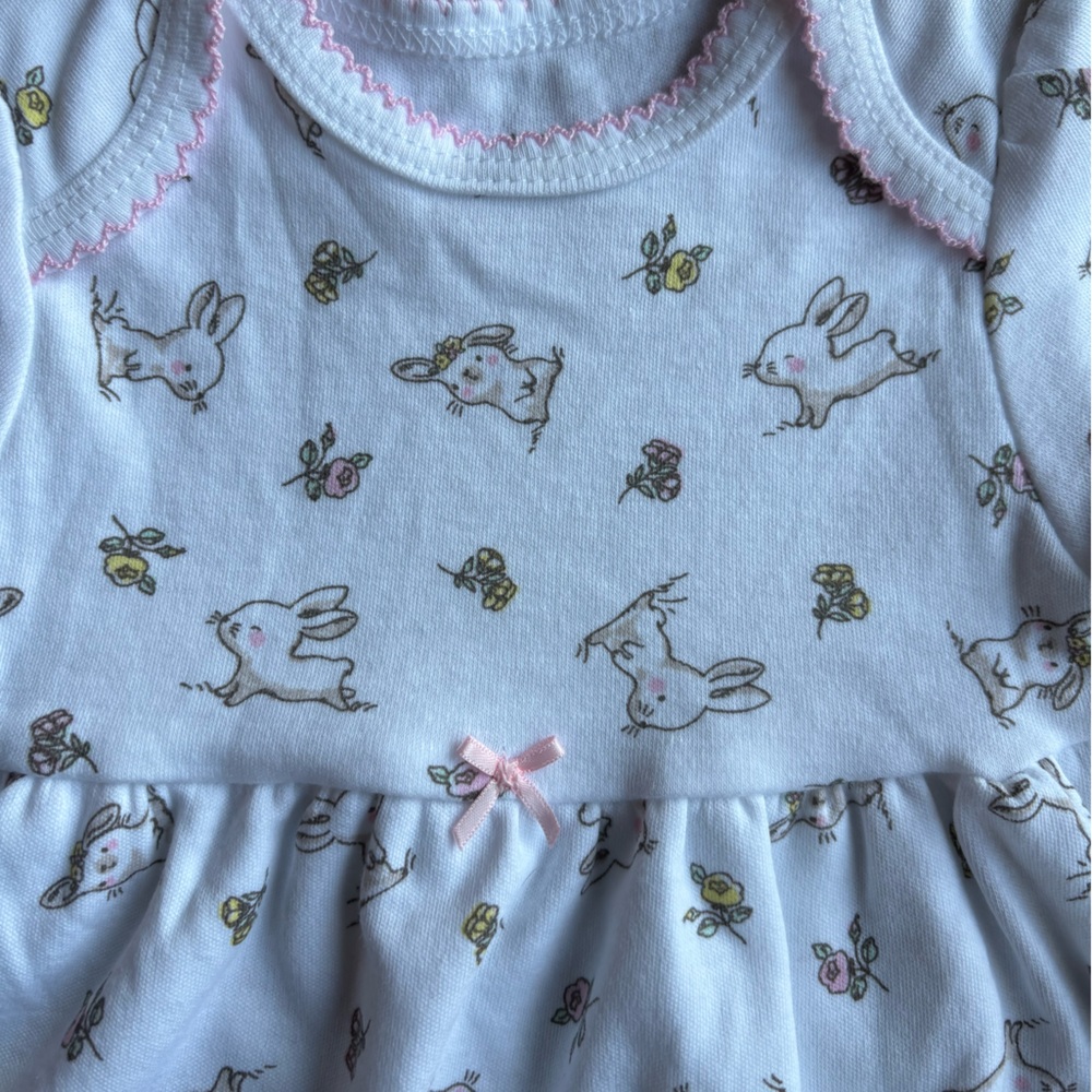 NWT Baby girl dress. Size 6 months. White with bunnies. Pink detail